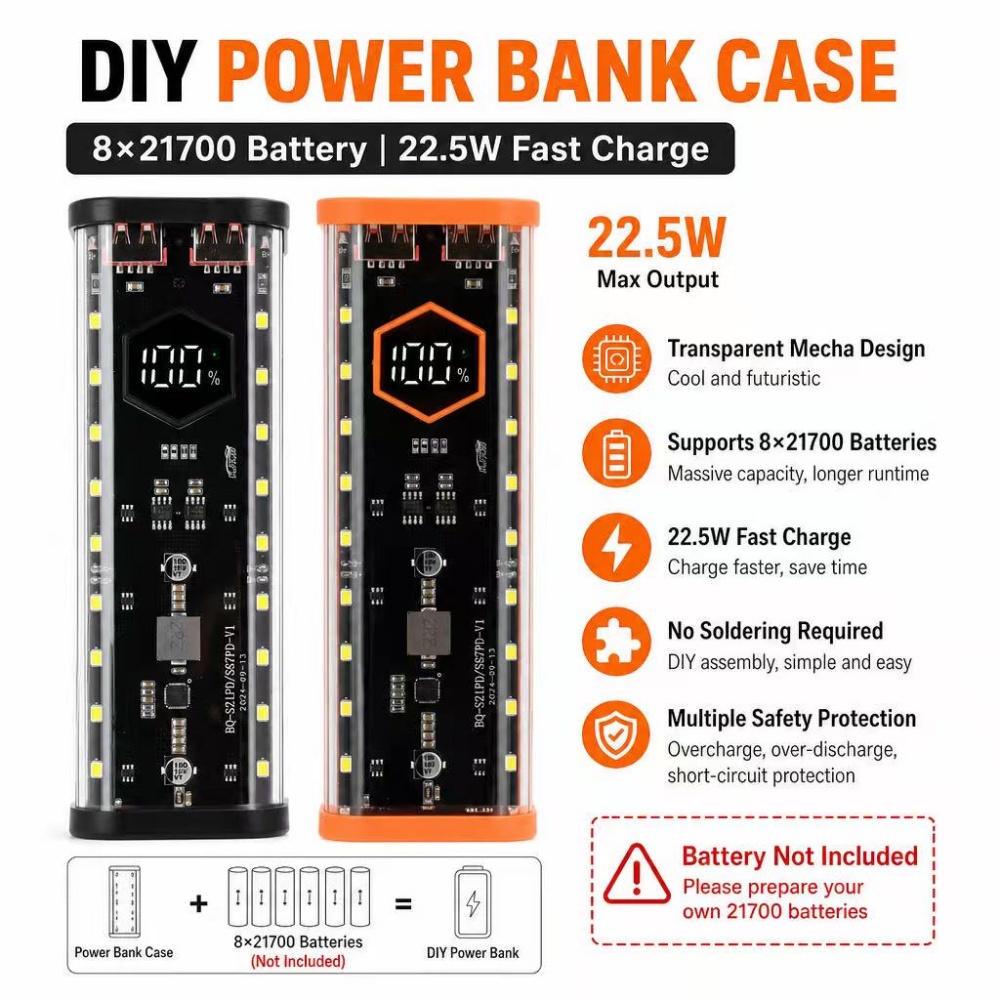 8*21700 Pil Kutusu 22.5W Hızlı - Power Banks incelemesi ve fiyatı
