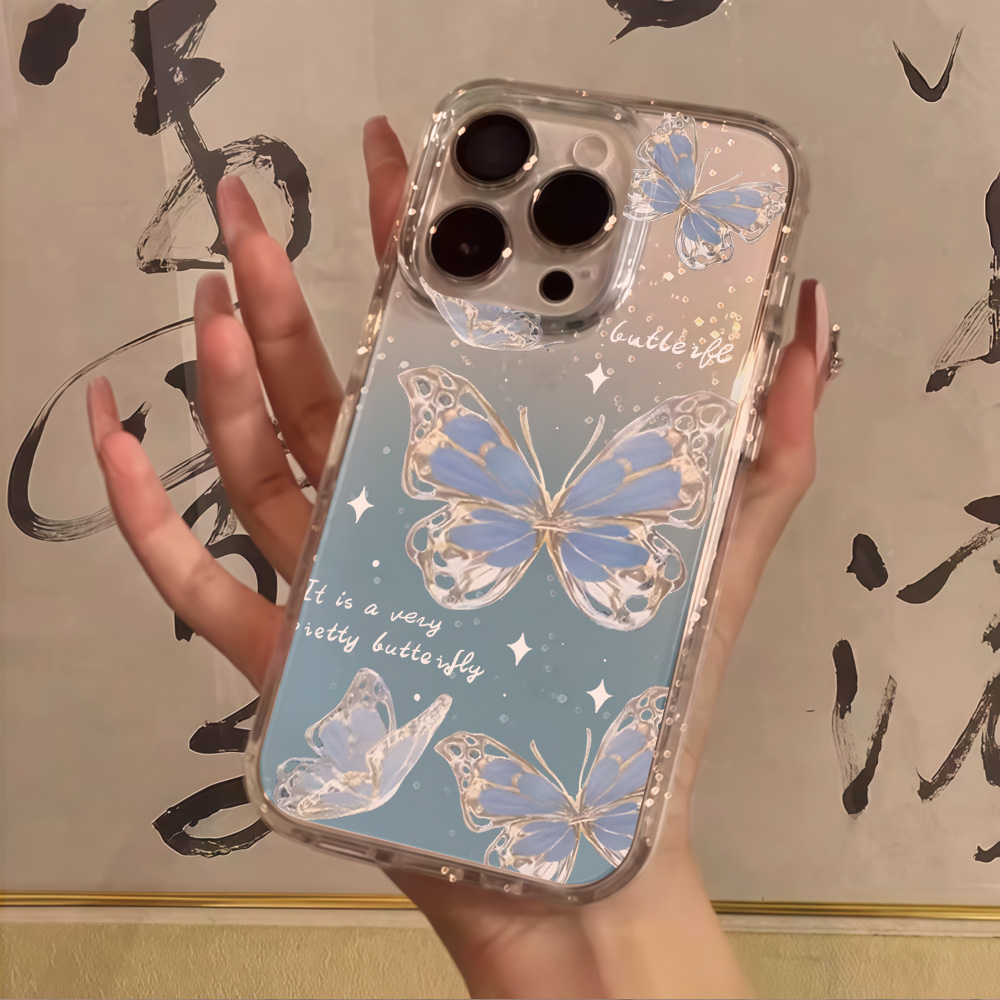 Lüks Mavi Kelebek Şeffaf Simli - Clear Shockproof Bumper Case incelemesi ve fiyatı